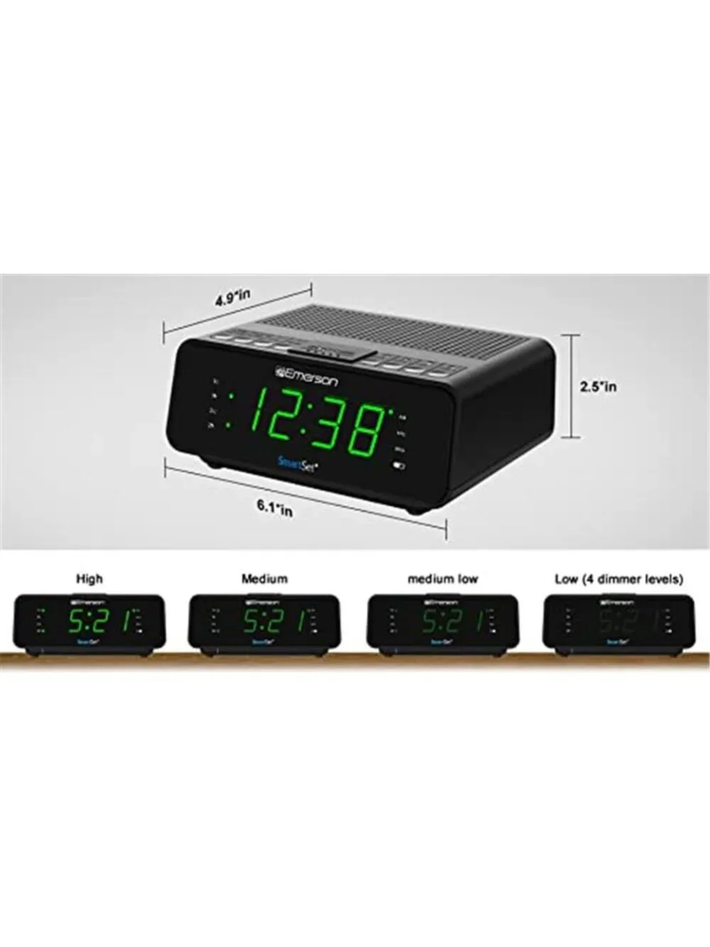 Digital Alarm Clock Radio LED Display Snooze Dimmer Auto Time Bedroom Black